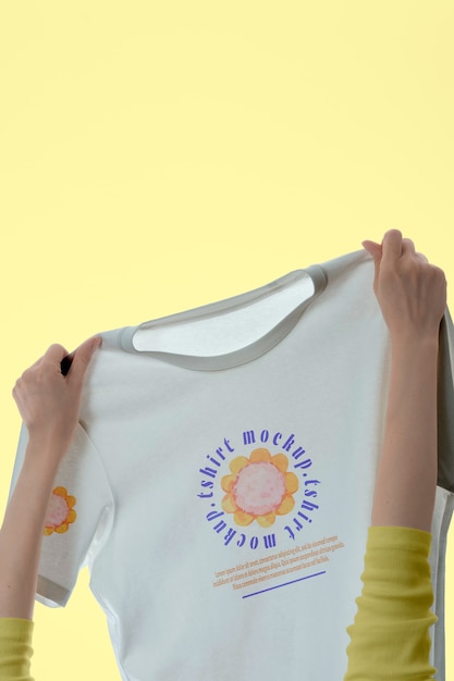 T-shirt mock-up held by human hands