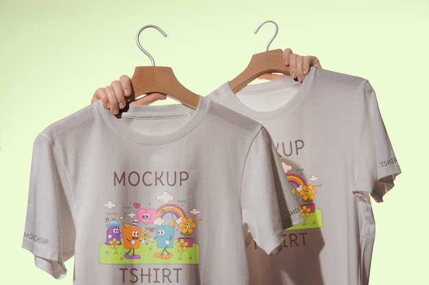 T-shirt mock-up held by human hands