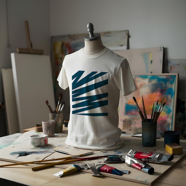 a t shirt mockup on mannequin in the art studio