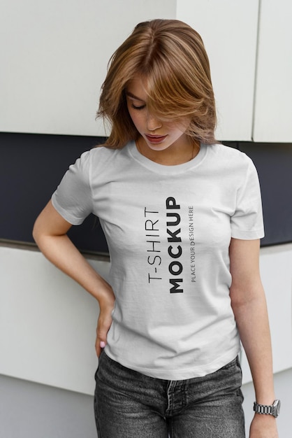 T-Shirt mockup stylish girl on street