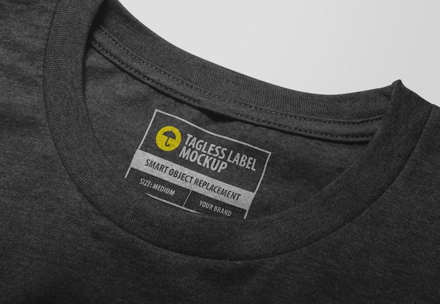 PSD t-shirt neck tagless label mockup isolated