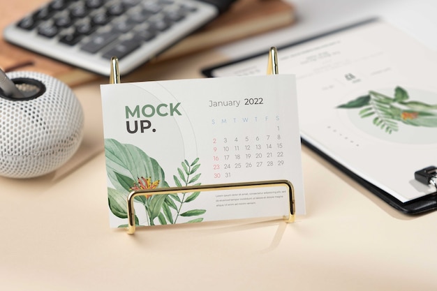 Table display with calendar mockup in real life