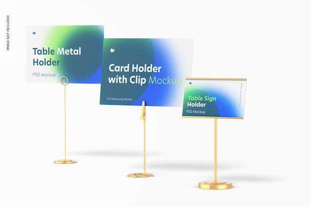 Table Metal Sign Holder Scene Mockup, Front View