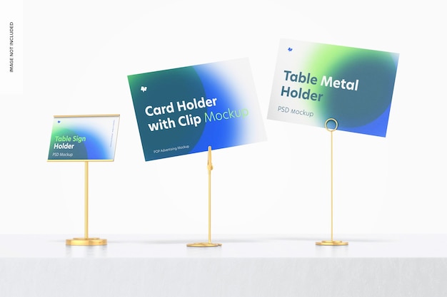 Table Metal Sign Holder Scene Mockup, Perspective