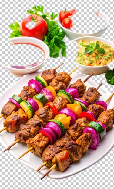 table on plates kebabs on skewers transparent background