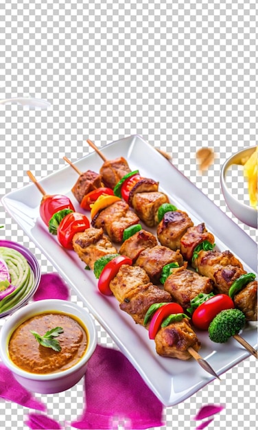 table on plates kebabs on skewers transparent background