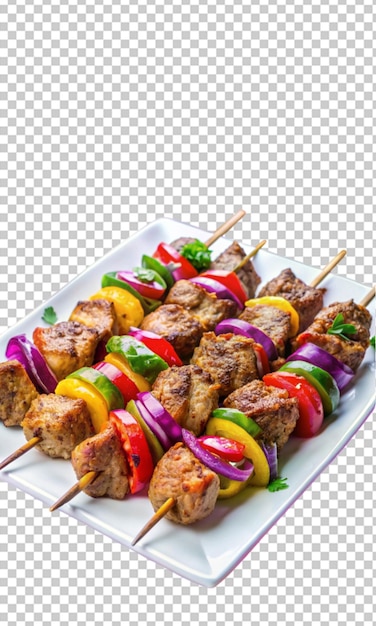 table on plates kebabs on skewers transparent background