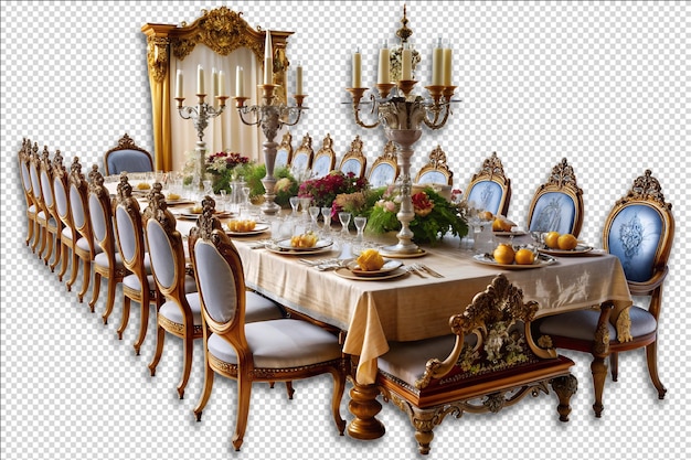 PSD a table set for a banquet with a large tablecloth and a large di