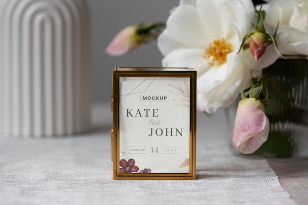 Table tent card mock-up design with elegant floral arrangement