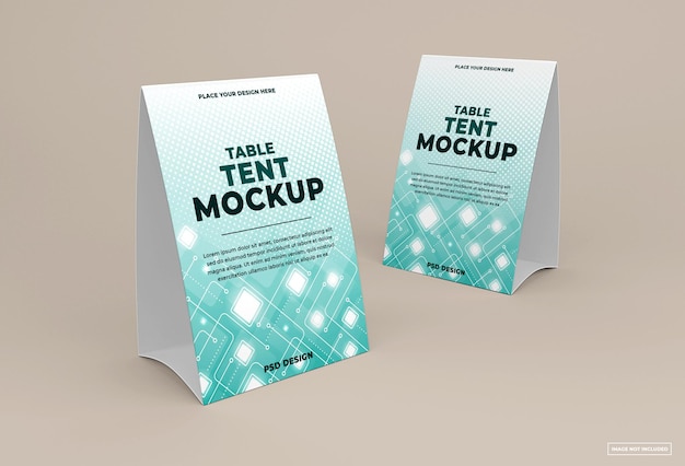 table tent mockup isolated on soft color background