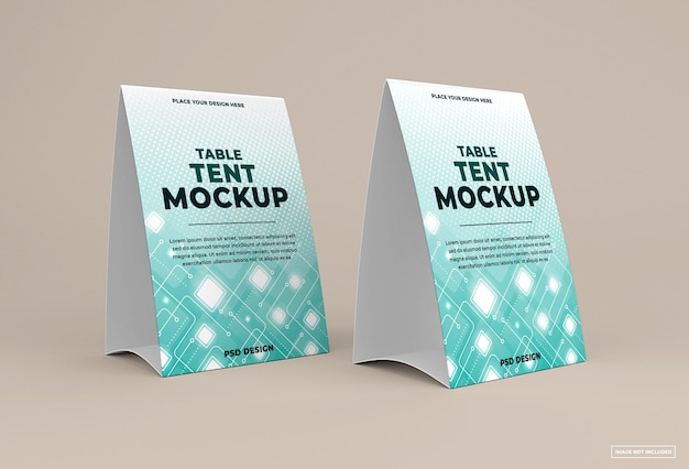 table tent mockup isolated on soft color background