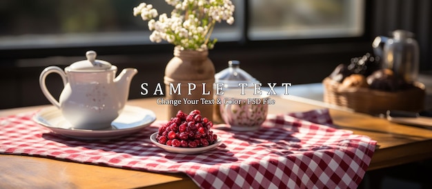 table behind the window with a checkered tablecloth