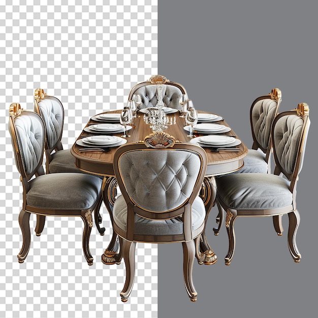 PSD a table with chairs and a table with a design on it