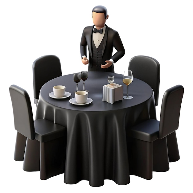 PSD a table with a man in tuxedo and glasses on it