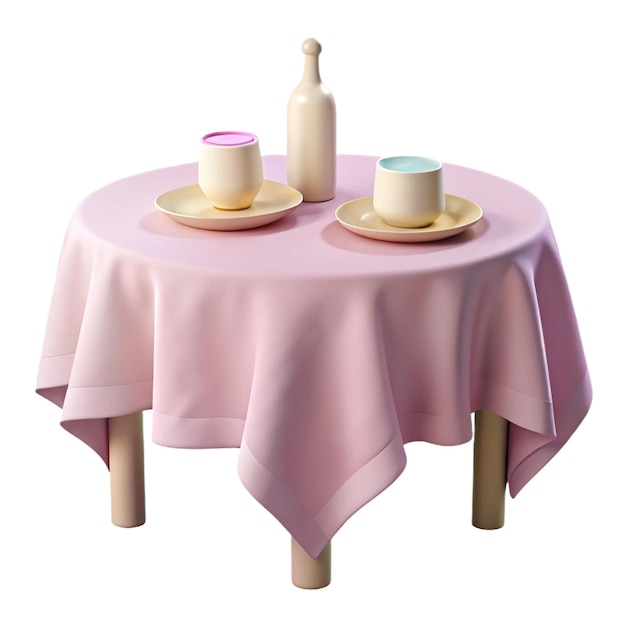 PSD a table with a pink tablecloth and three small cups on it