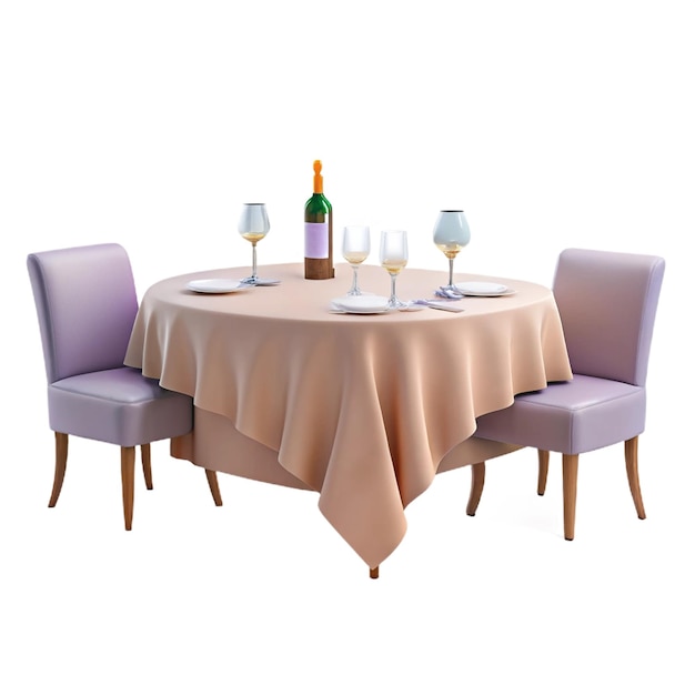 a table with a tablecloth and wine glasses on it