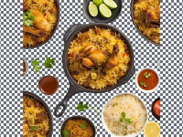 table with a variety of dishes including chicken rice isolated on transparent background