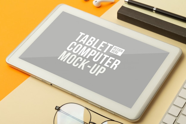 Tablet computer mockup with working tools