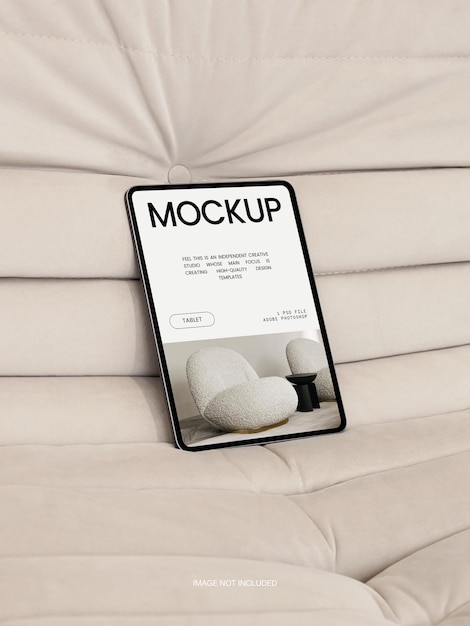 Tablet Device Screen Editable Mockup on Beige Sofa Psd