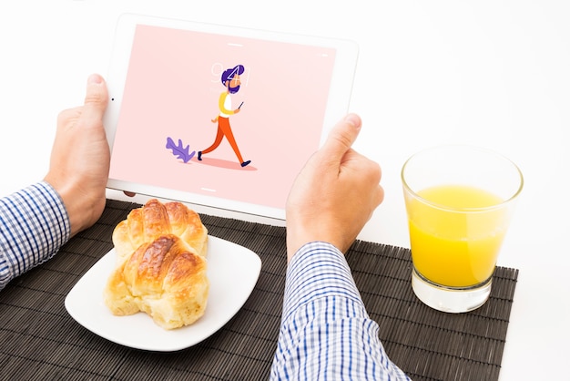 Tablet mockup with breakfast concept