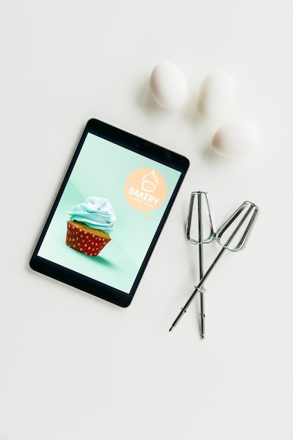 Tablet mockup with kitchen concept