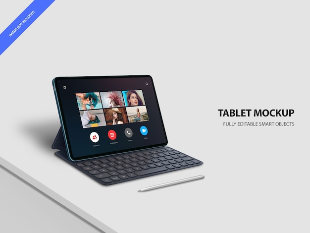 Tablet Screen with Keyboard and Pen Mockup