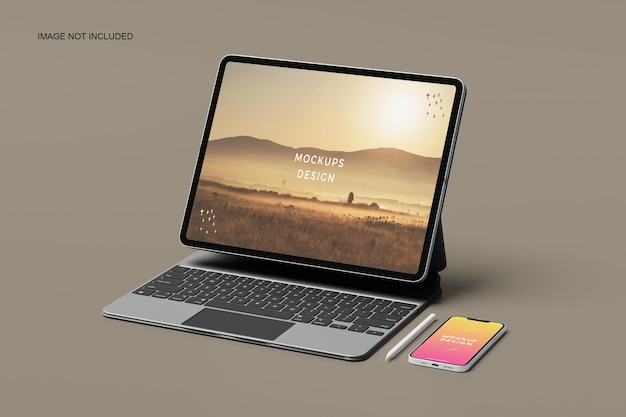 TABLET SCREEN WITH SMARTPHONE MOCKUPS