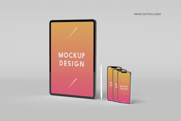 TABLET SCREEN WITH SMARTPHONE MOCKUPS