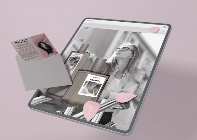 Tablet with perfume website mock-up