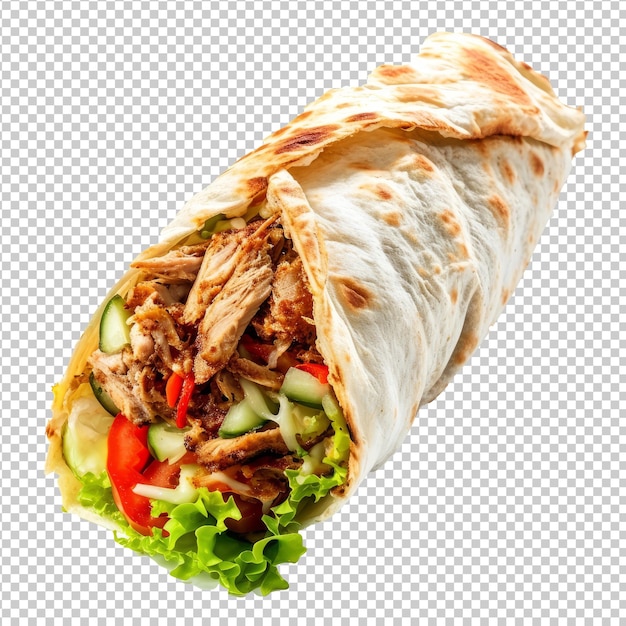 A taco with meat and vegetables on a transparent background