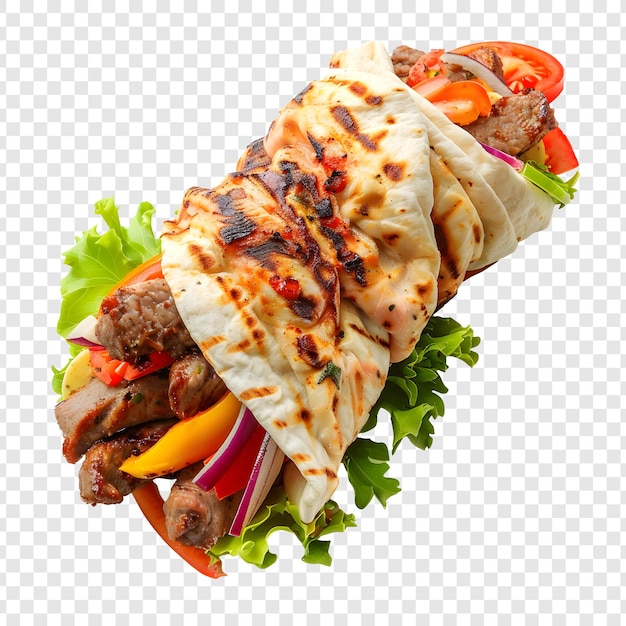 PSD a taco with vegetables and meat on a white background