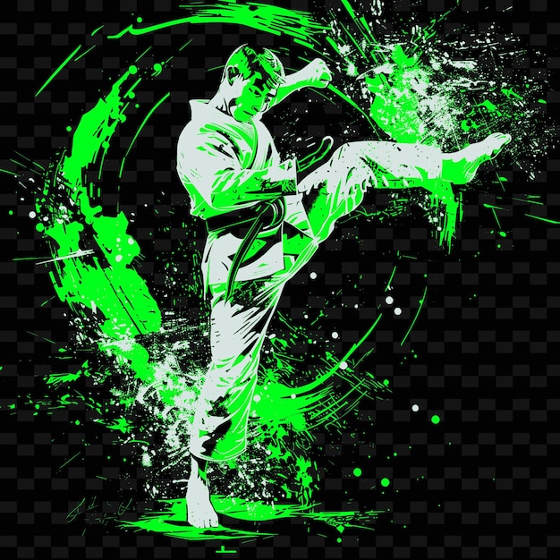 PSD taekwondo athlete performing spinning kick with dynamic pos illustration flat 2d sport backgrounde