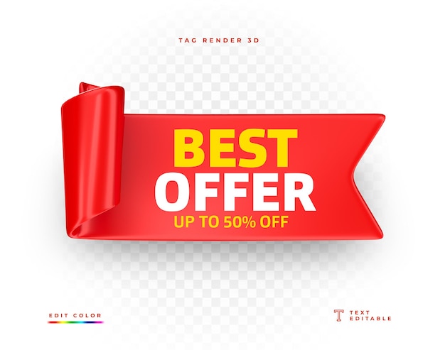 Tag Best Offer red 3d rendering isolated