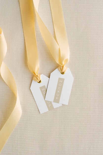 Tags with ribbon design mockup