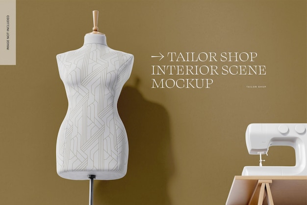 Tailor Shop Interior Scene Mockup, Low Angle View