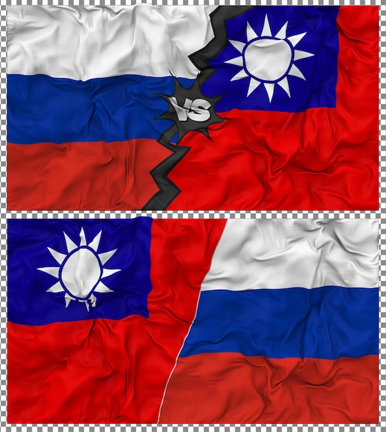 PSD taiwan vs russia half combined flag cloth bump texture 3d rendering