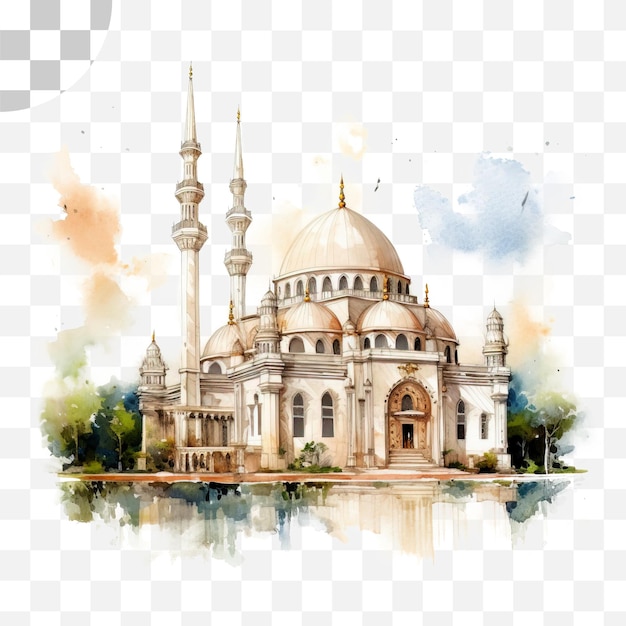 Taj mahal mosque watercolor PNG background