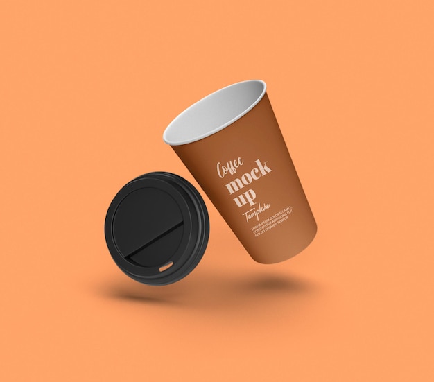 Take away flying paper coffee cup mockup