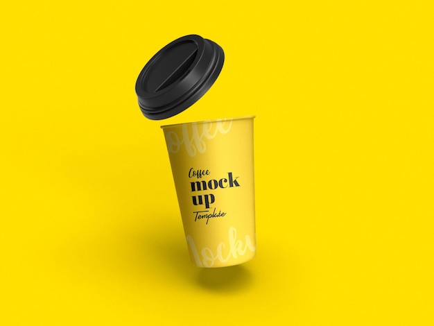 Take away flying paper coffee cup mockup