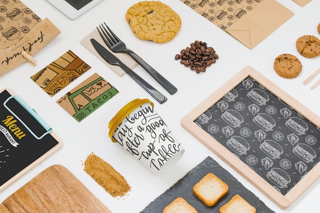 Take away food mockup with various objects