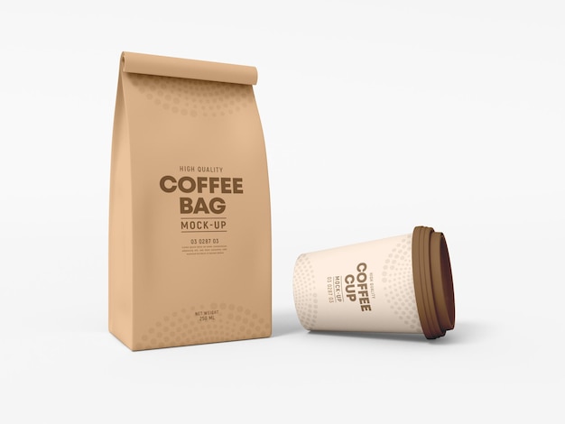 Take Away Paper Coffee Cup and Coffee Bag Branding Mockup