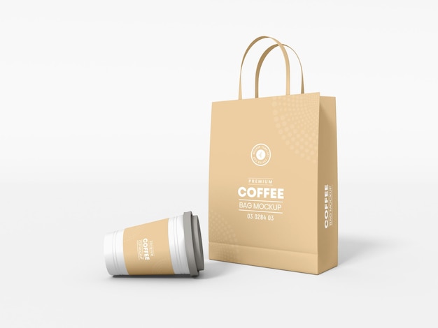 Take Away Paper Coffee Cup and Coffee Bag Branding Mockup