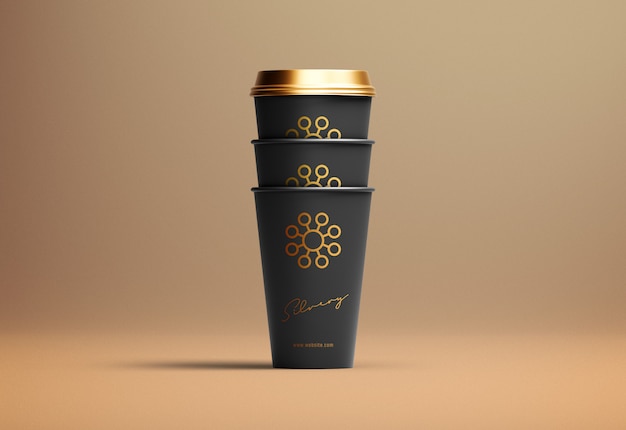 Take away paper coffee cup mockup set of three