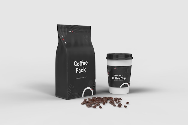 Take away paper coffee cup mockup with coffee beans