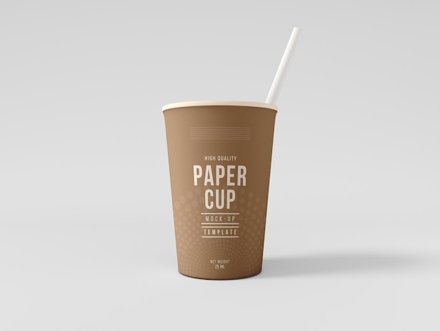 Take Away Paper Cup with straw Mockup