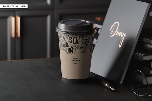 Takeaway coffee cup in black scene mockup