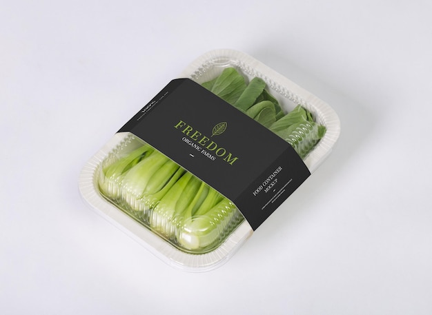 Takeaway food container round box mockup with vegetable