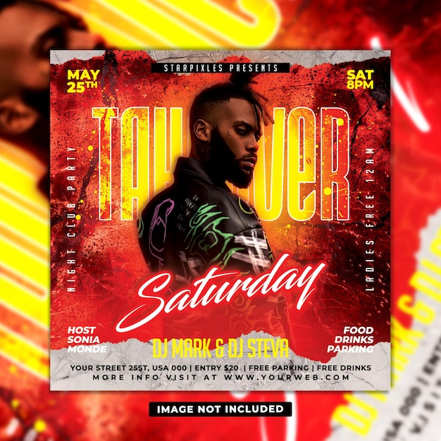 Takeover Saturday Club dj night party flyer template designs