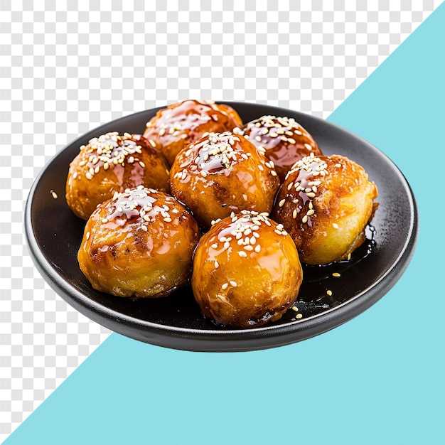 Takoyaki black plate transparent background isolated image generative AI