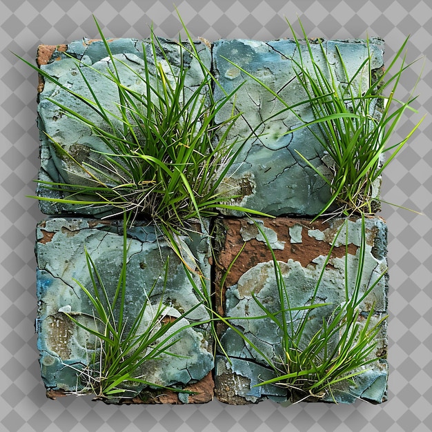 Tall Fescue Rebel With Terracotta and Blue Pottery Shards an PNG Green Texture Background